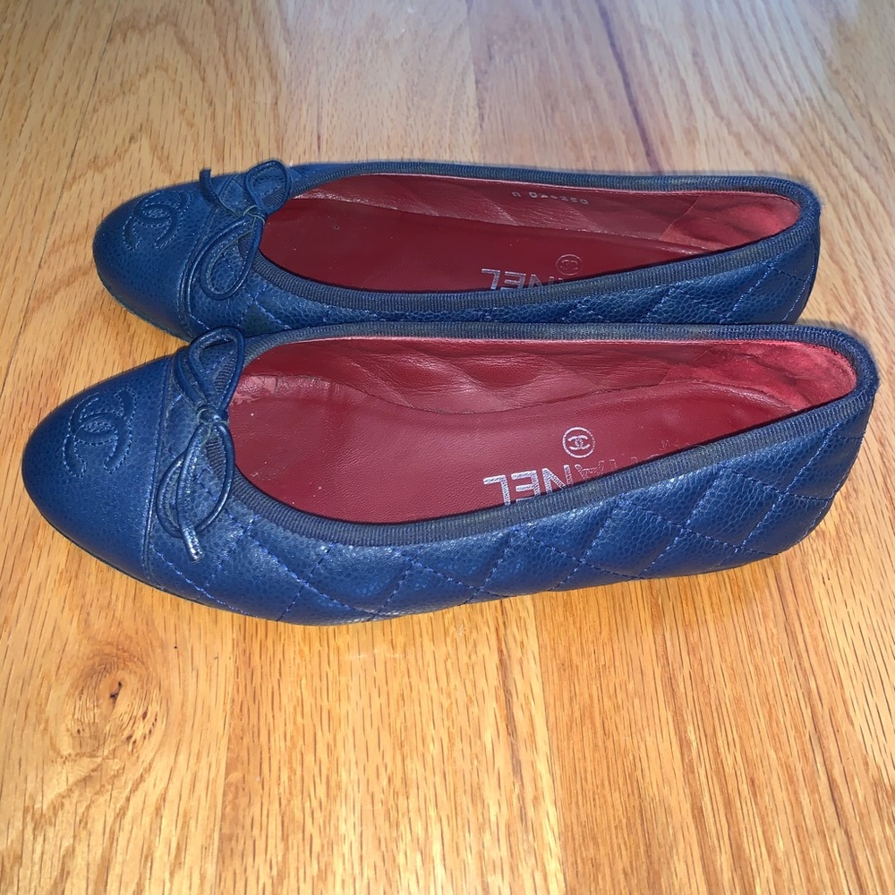 Chanel Classic Ballet Flats Caviar Leather Navy